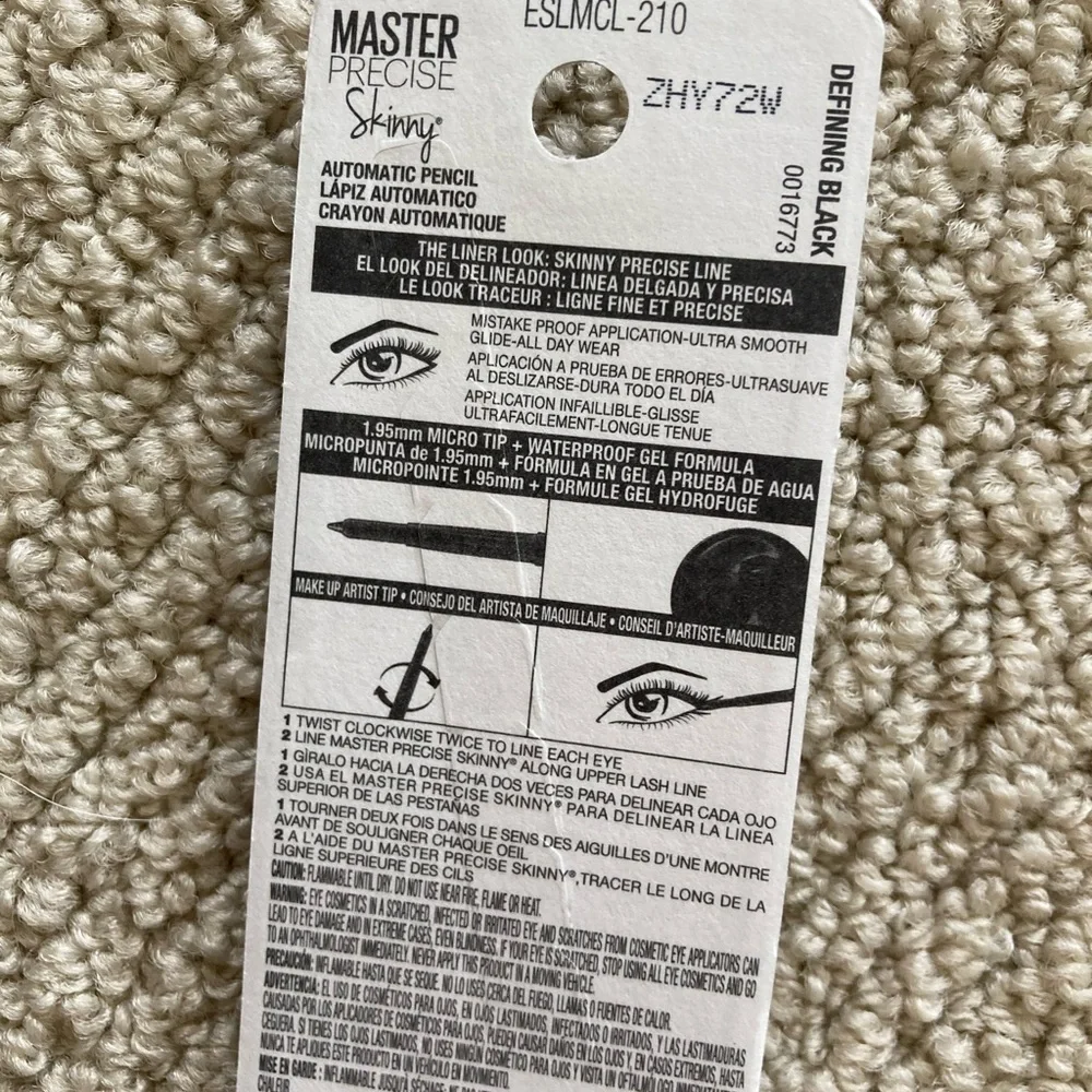NEW Maybelline Pencil Eyeliner Master Precise Skinny 210 Defining Black NIB